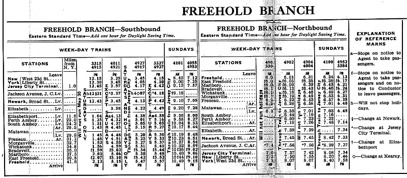 Freehold Branch: Public Timetable-1936(70K)